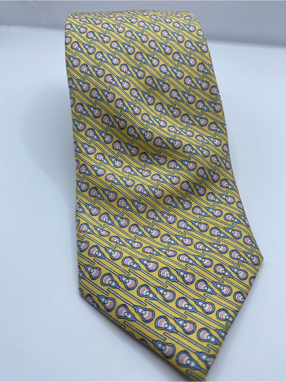 Vineyard Vines Yellow Silk Tie with Pink & Blue Teardrop Motif